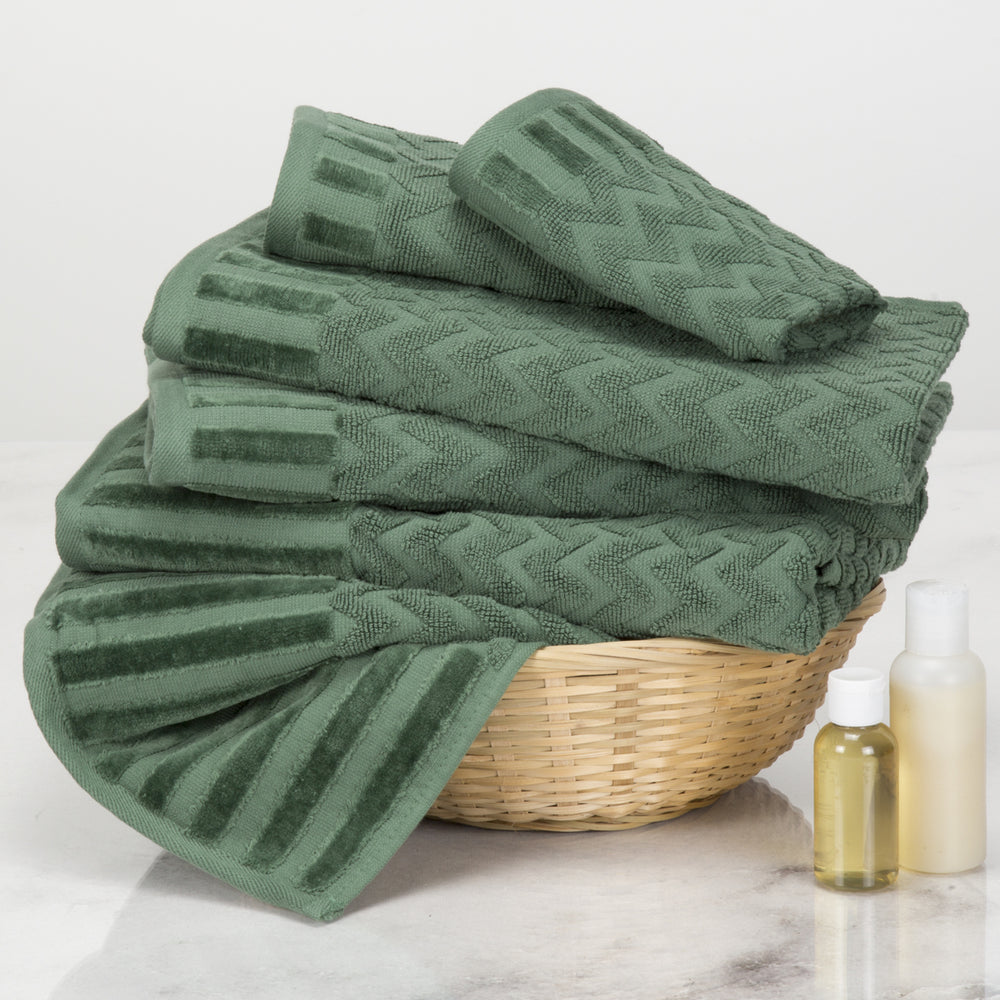 Lavish Home Chevron 100% Cotton 6 Piece Towel Set - Green Image 2