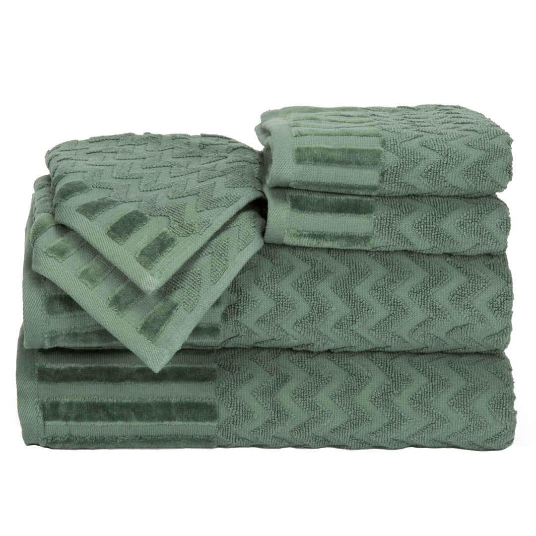 Lavish Home Chevron 100% Cotton 6 Piece Towel Set - Green Image 3