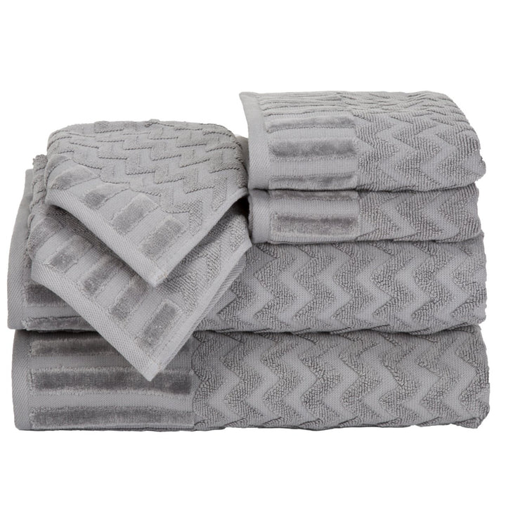 Lavish Home Chevron 100% Cotton 6 Piece Towel Set - Silver Image 3