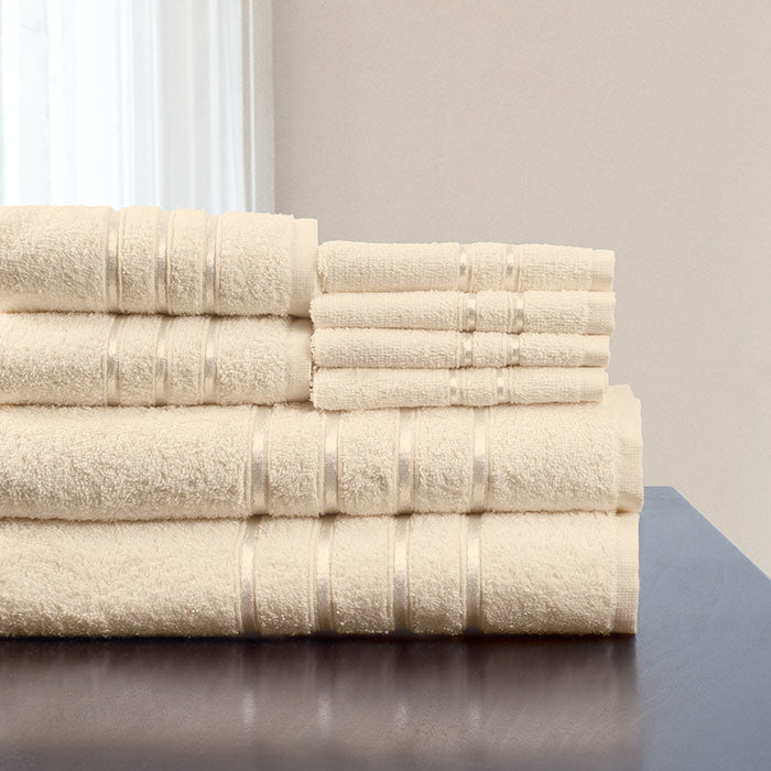Lavish Home 8 Piece 100% Cotton Plush Bath Towel Set - Bone Image 1