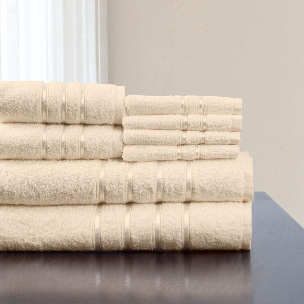 Lavish Home 8 Piece 100% Cotton Plush Bath Towel Set - Bone Image 2