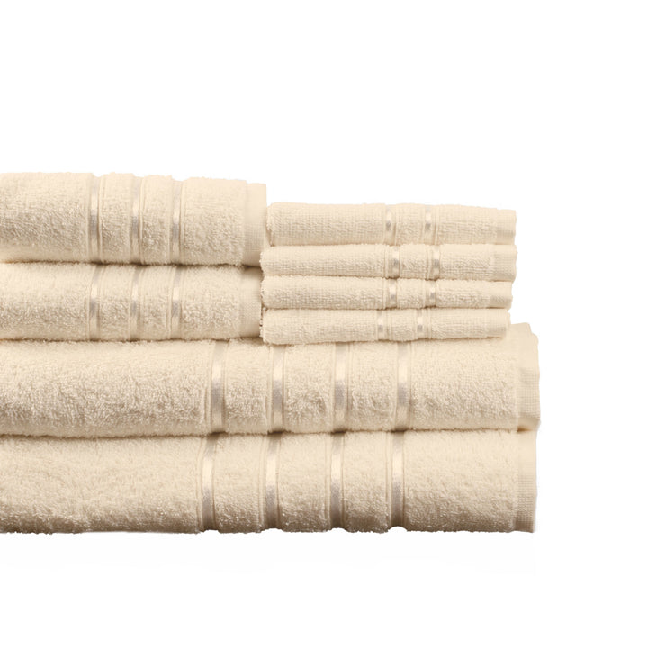 Lavish Home 8 Piece 100% Cotton Plush Bath Towel Set - Bone Image 3