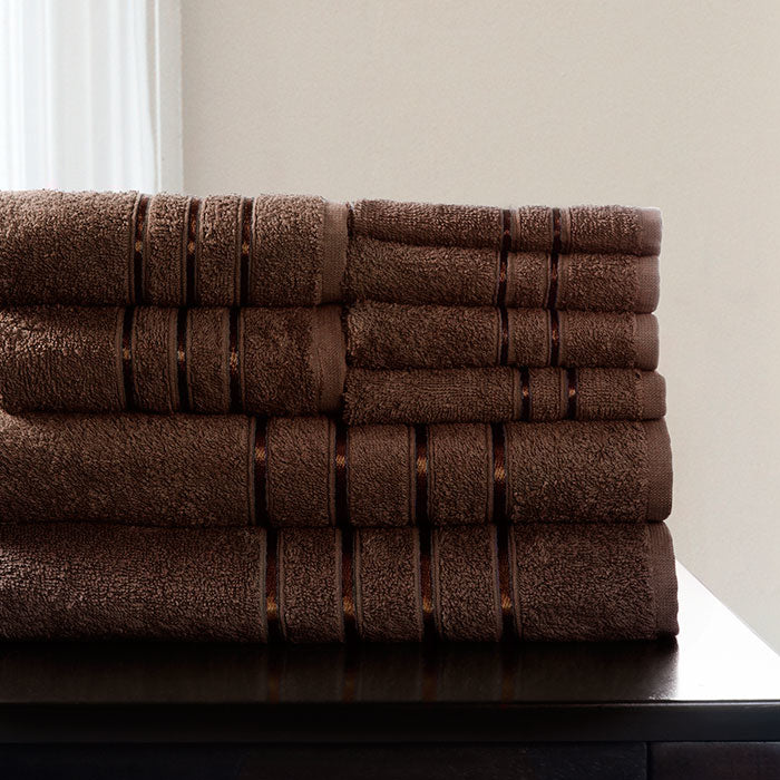 Lavish Home 8 Piece 100% Cotton Plush Bath Towel Set Choc Image 1