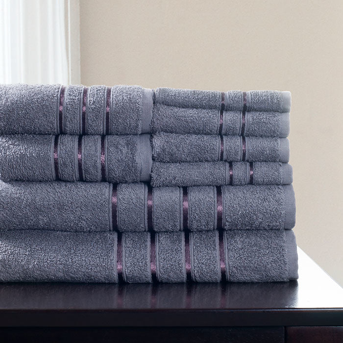 Lavish Home 8 Piece 100% Cotton Plush Bath Towel Set - Silver Image 1
