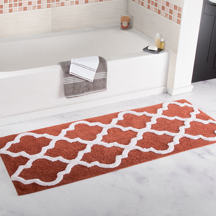 Lavish Home 100% Cotton Trellis Bathroom Mat - 24x60 inches - Brick Image 1