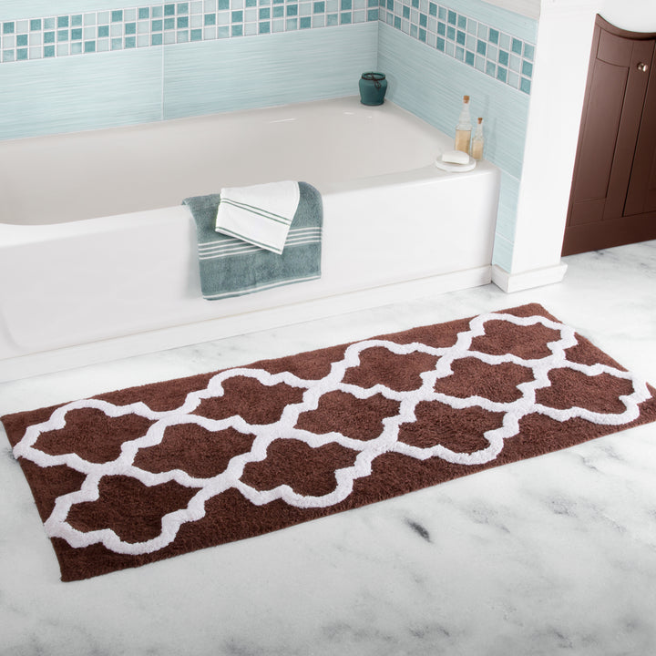 Lavish Home 100% Cotton Trellis Bathroom Mat- 24x60 inches - Chocolate Image 2