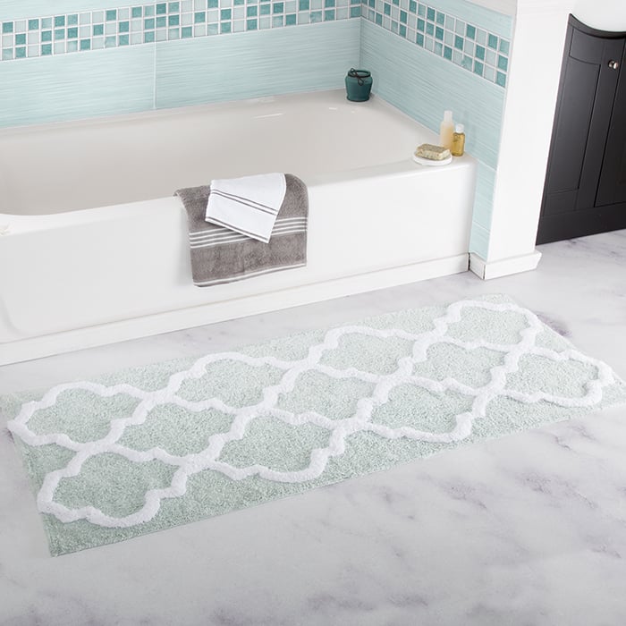 Lavish Home 100% Cotton Trellis Bathroom Mat - 24x60 inches - Seafoam Image 1