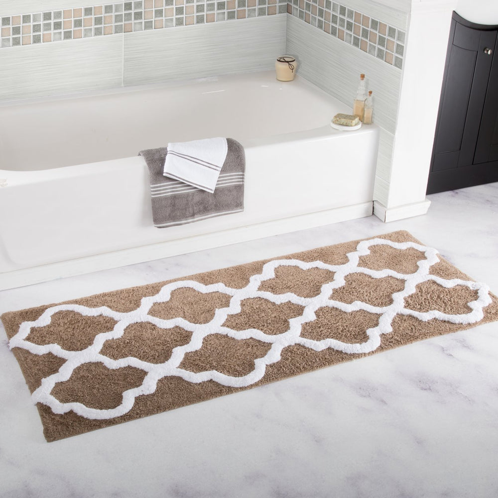 Lavish Home 100% Cotton Trellis Bathroom Mat - 24x60 inches - Taupe Image 2