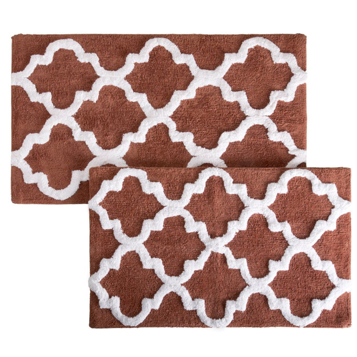 Lavish Home 100% Cotton 2 Piece Trellis Bathroom Mat Set - Brick Image 4