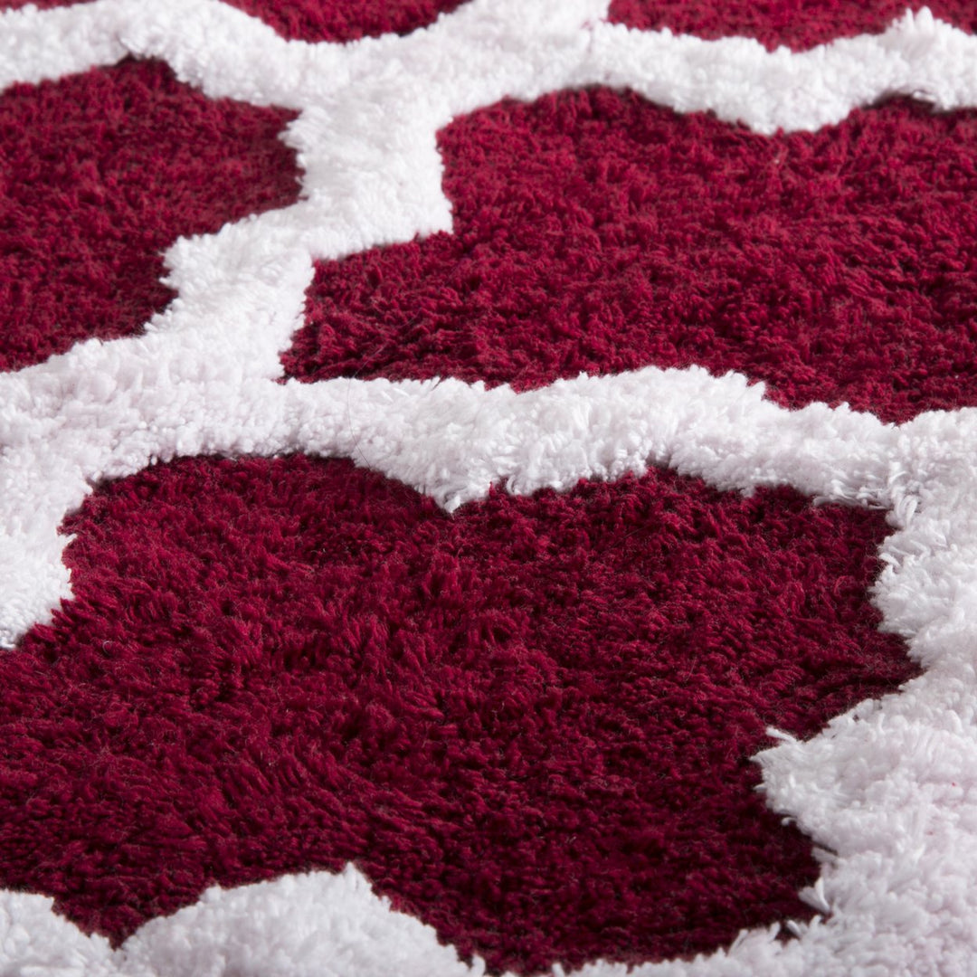 Lavish Home 100% Cotton 2 Piece Trellis Bathroom Mat Set - Burgundy Image 3