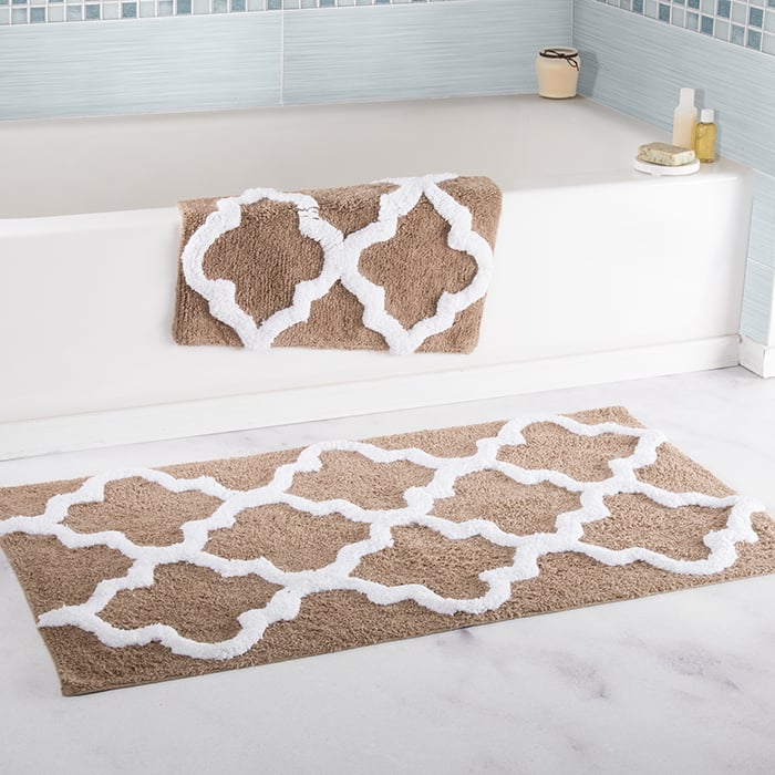 Lavish Home 100% Cotton 2 Piece Trellis Bathroom Mat Set - Taupe Image 1
