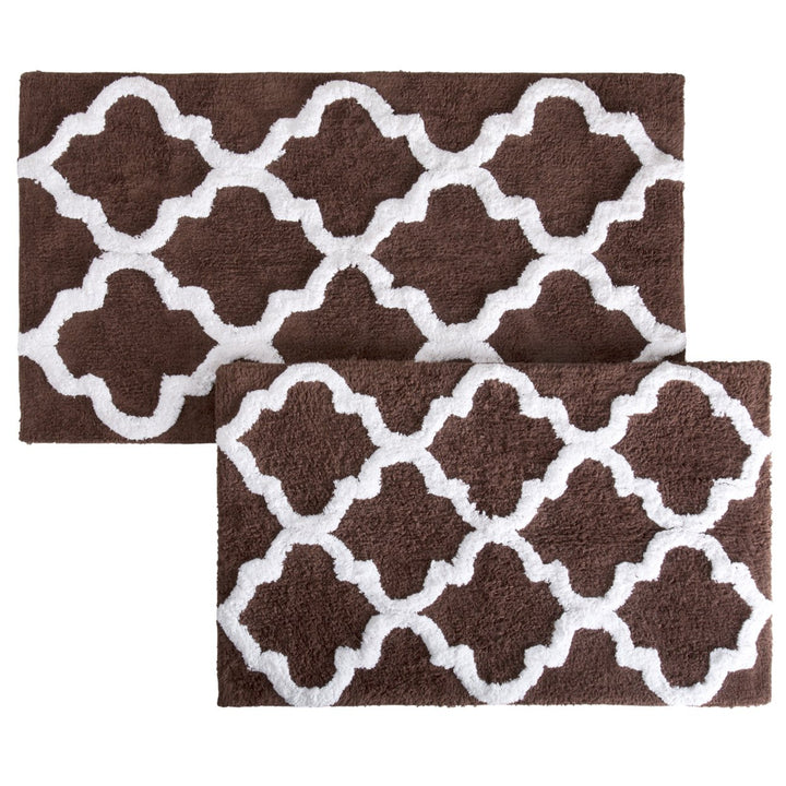 Lavish Home 100% Cotton 2 Piece Trellis Bathroom Mat Set - Chocolate Image 4