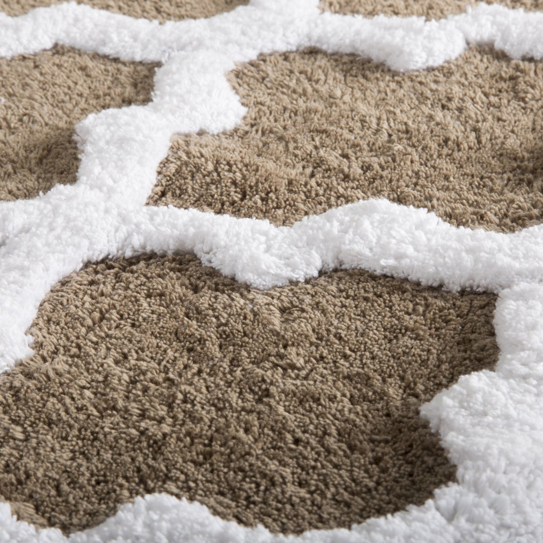 Lavish Home 100% Cotton 2 Piece Trellis Bathroom Mat Set - Taupe Image 3