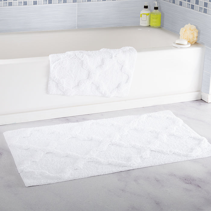 Lavish Home 100% Cotton 2 Piece Trellis Bathroom Mat Set - White Image 1
