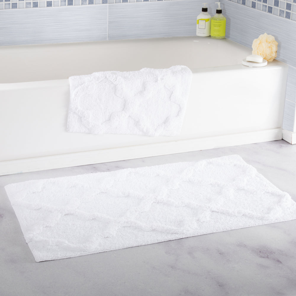 Lavish Home 100% Cotton 2 Piece Trellis Bathroom Mat Set - White Image 2