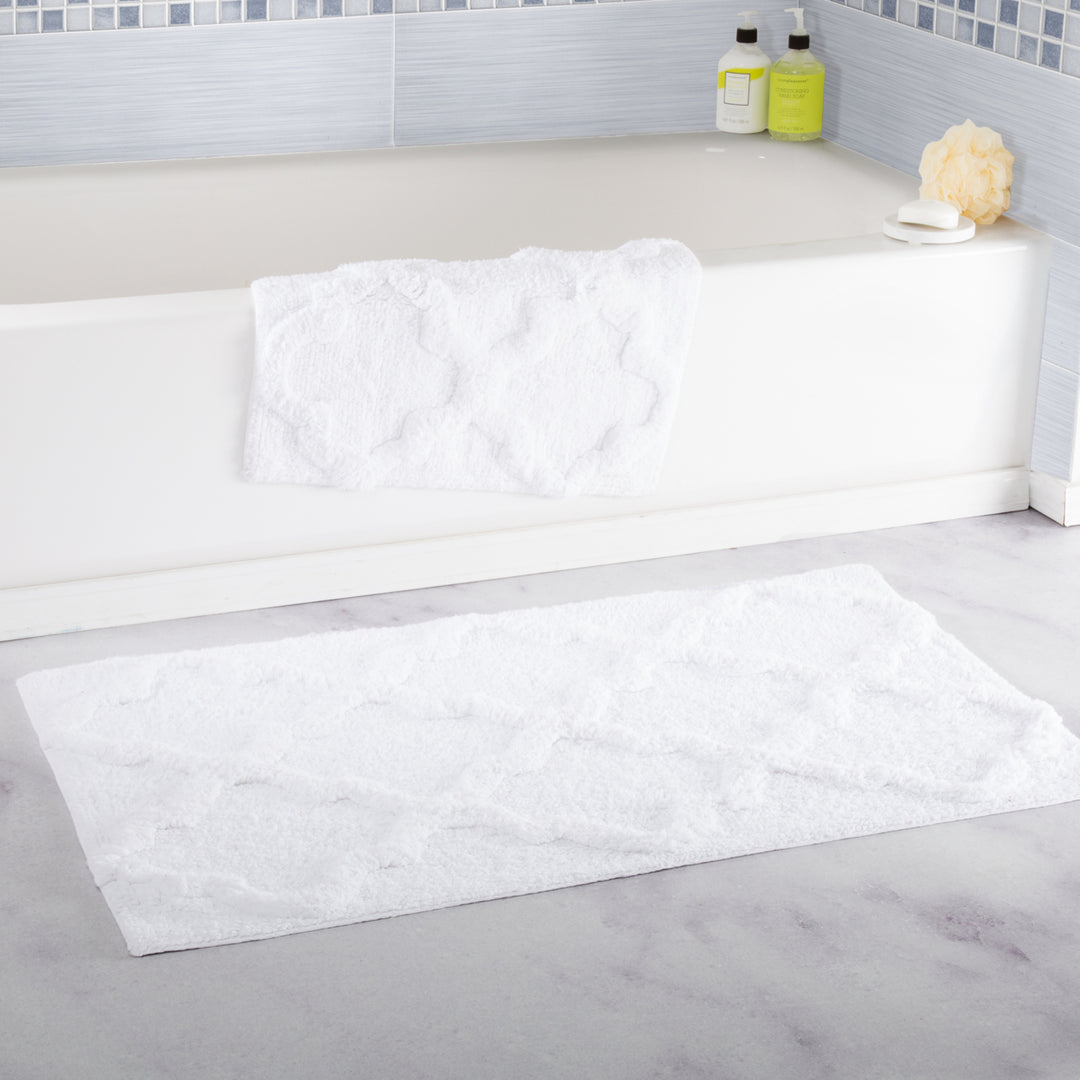 Lavish Home 100% Cotton 2 Piece Trellis Bathroom Mat Set - White Image 2