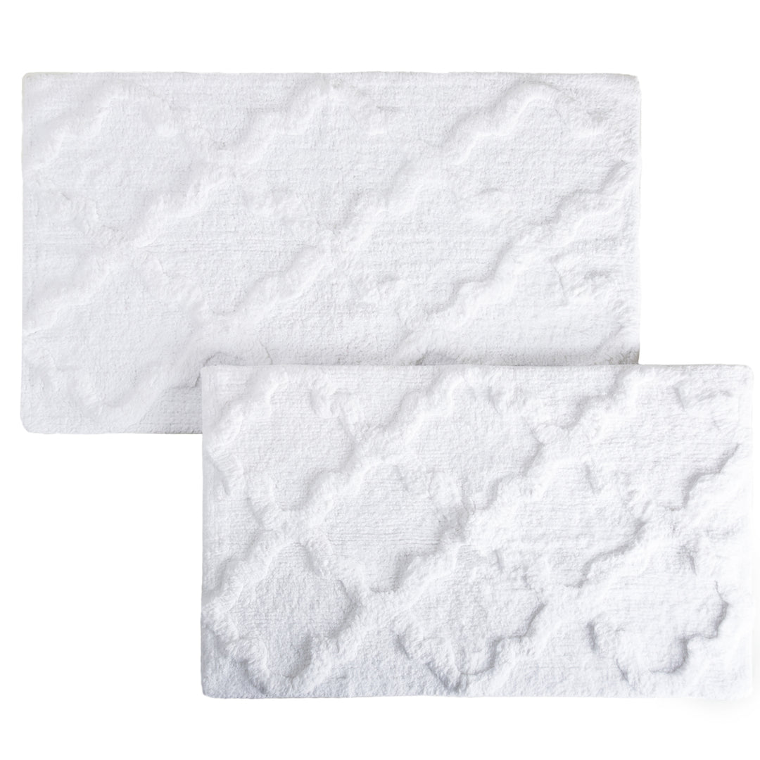 Lavish Home 100% Cotton 2 Piece Trellis Bathroom Mat Set - White Image 4