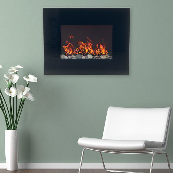 Northwest Black Glass Panel Electric Fireplace Wall Mount and Remote Image 1