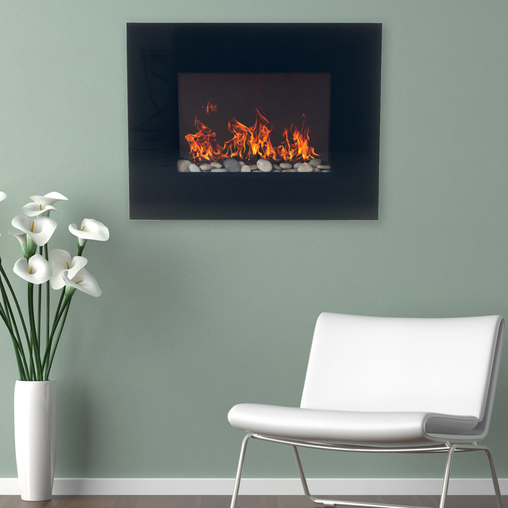 Northwest Black Glass Panel Electric Fireplace Wall Mount and Remote Image 2