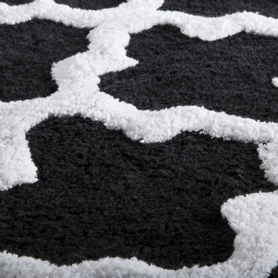 Lavish Home 100% Cotton 2 Piece Trellis Bathroom Mat Set - Black Image 3