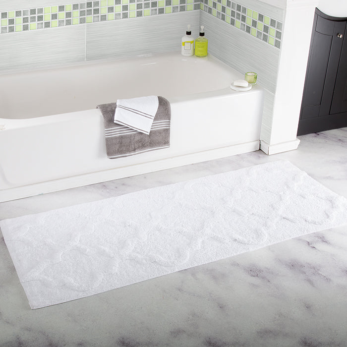 Lavish Home 100% Cotton Trellis Bathroom Mat - 24x60 inches - White Image 1