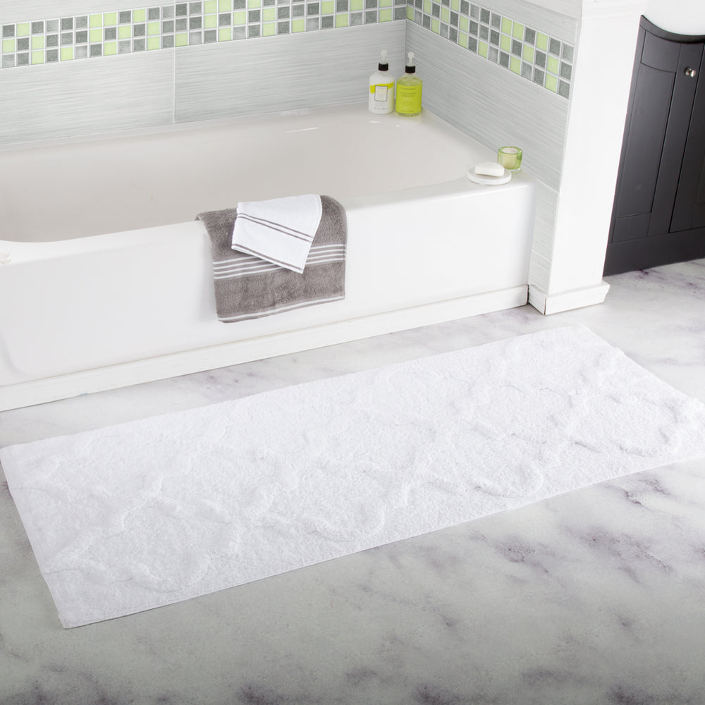 Lavish Home 100% Cotton Trellis Bathroom Mat - 24x60 inches - White Image 2