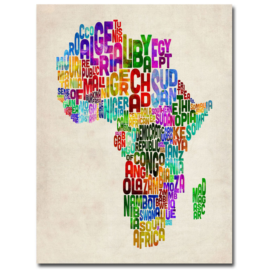 Michael Tompsett Africa Text Map Canvas Wall Art 35 x 47 Image 1