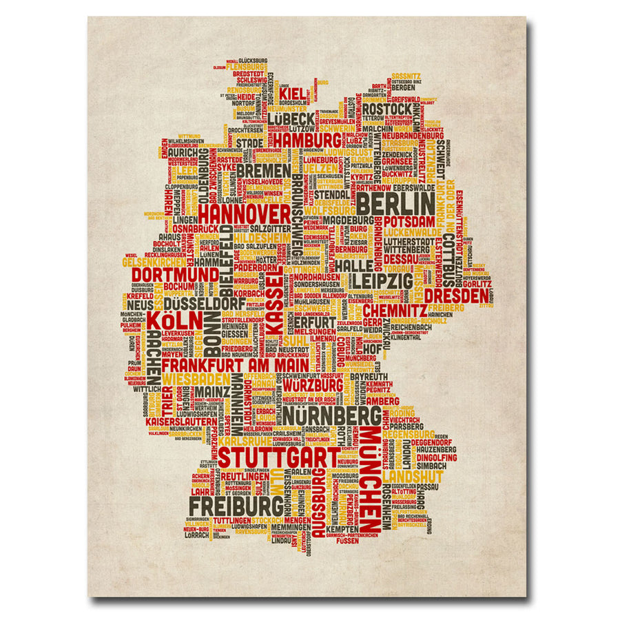 Michael Tompsett Germany Text Map II Canvas Wall Art 35 x 47 Image 1