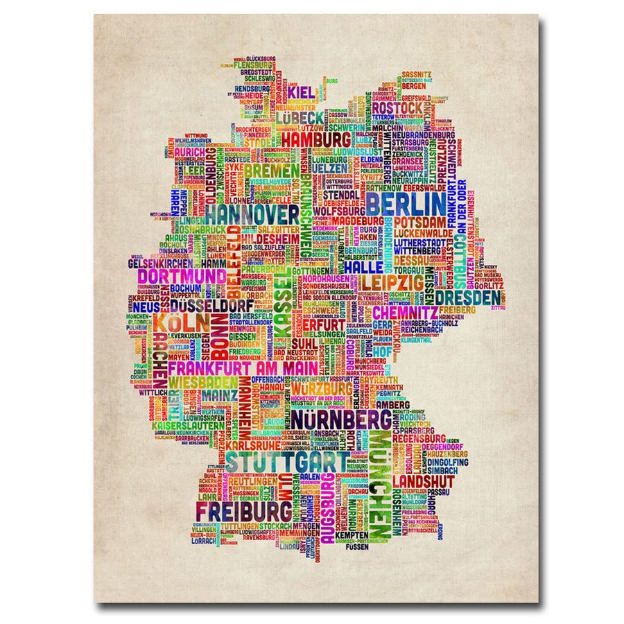 Michael Tompsett Germany Text Map Canvas Wall Art 35 x 47 Image 1