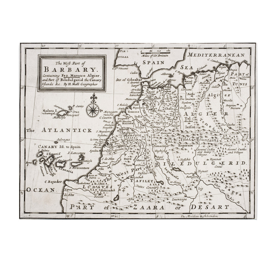 Hermann Moll Map of Western Barbary 1720 Canvas Wall Art 35 x 47 Image 1