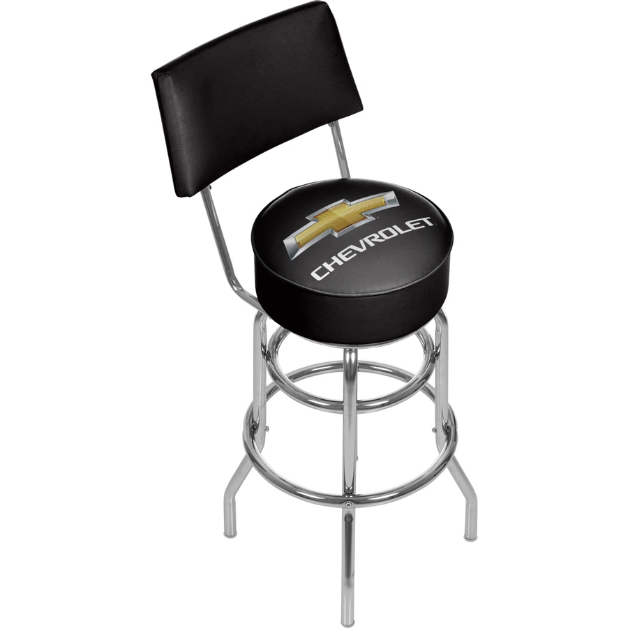 Chevrolet Padded Swivel Bar Stool with Back - Black/Silver Image 1