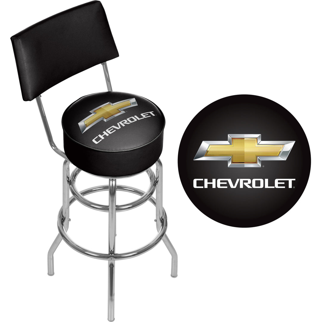 Chevrolet Padded Swivel Bar Stool with Back - Black/Silver Image 3