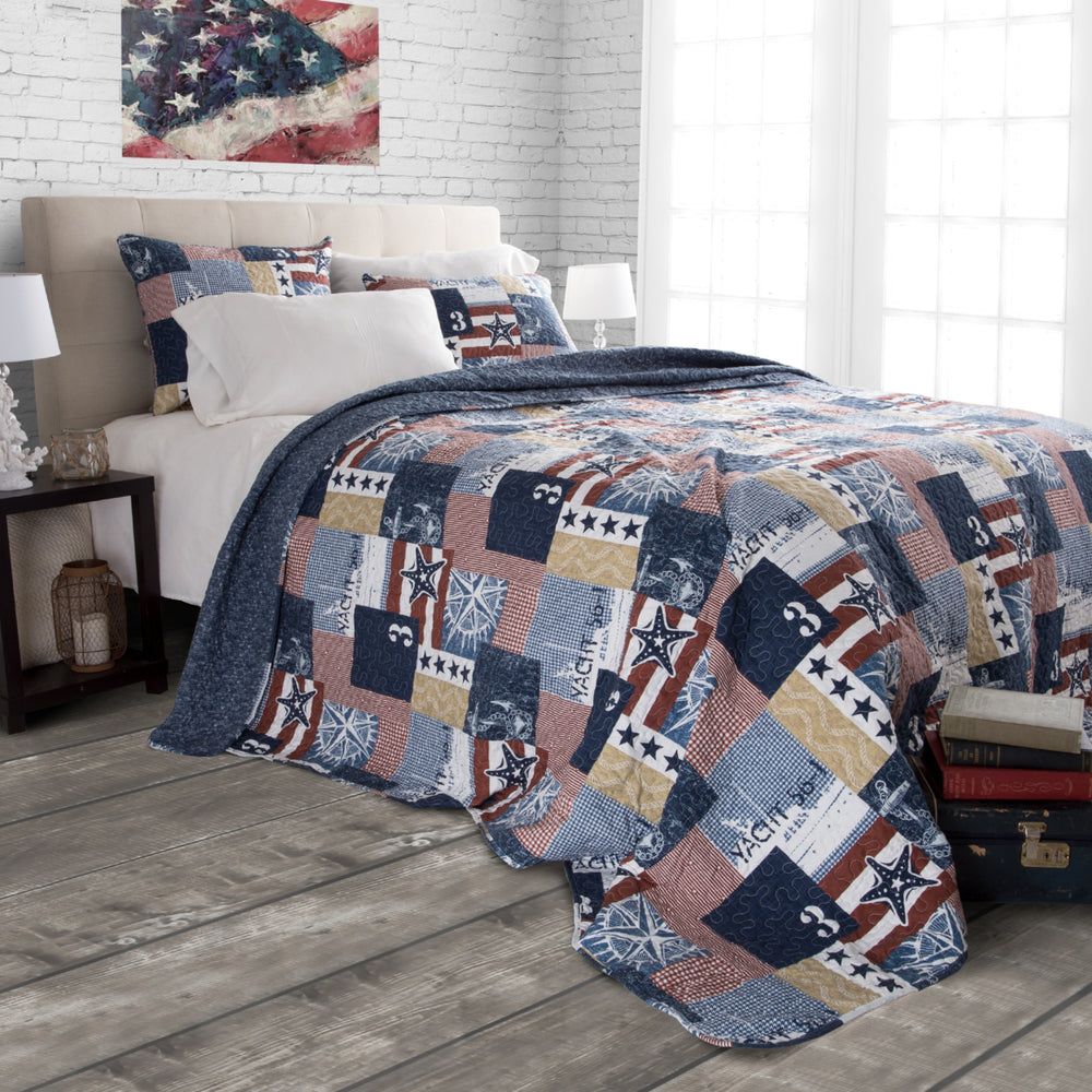 3 pc Quilt Set Patriotic Americana by Lavish Home - King Image 2
