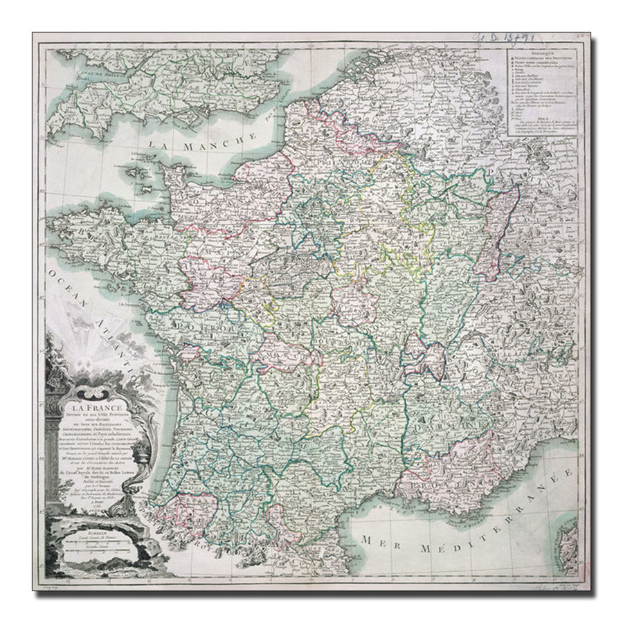 Louis Charles Desons Map of France 1765 Huge Canvas Art 35 x 35 Image 1