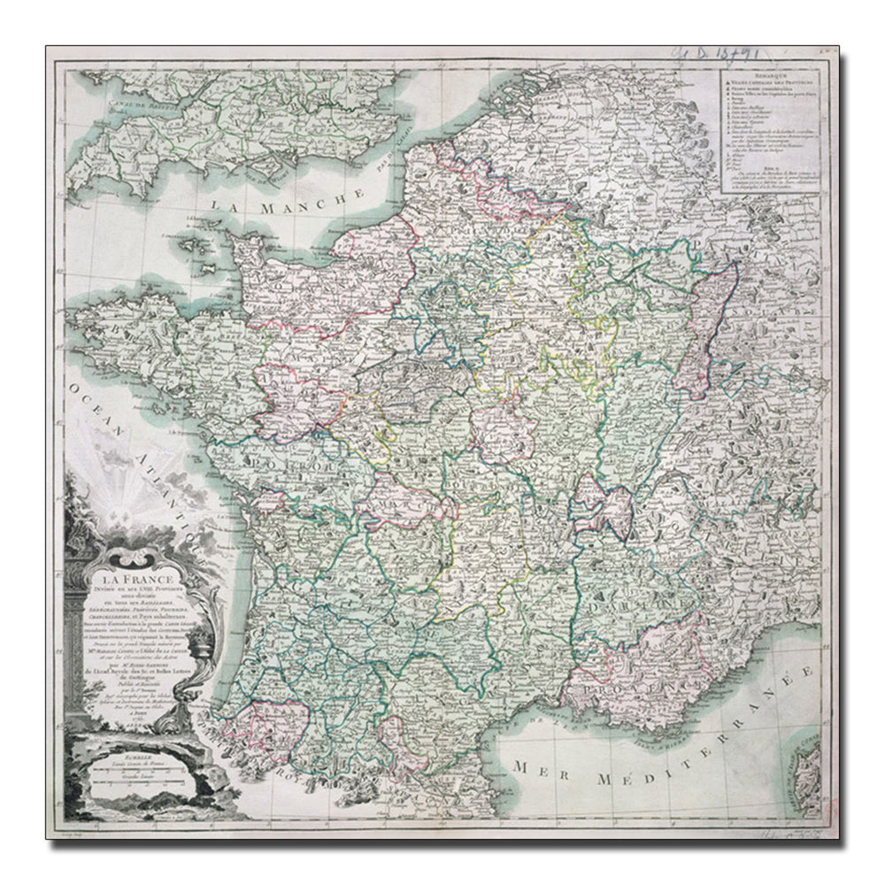 Louis Charles Desons Map of France 1765 Huge Canvas Art 35 x 35 Image 2