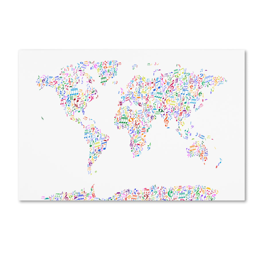 Michael Tompsett Music Notes Map of the World Canvas Art 16 x 24 Image 1