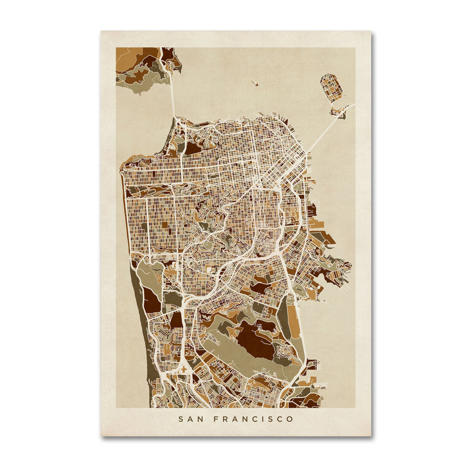 Michael Tompsett San Francisco City Street Map Canvas Art 16 x 24 Image 1