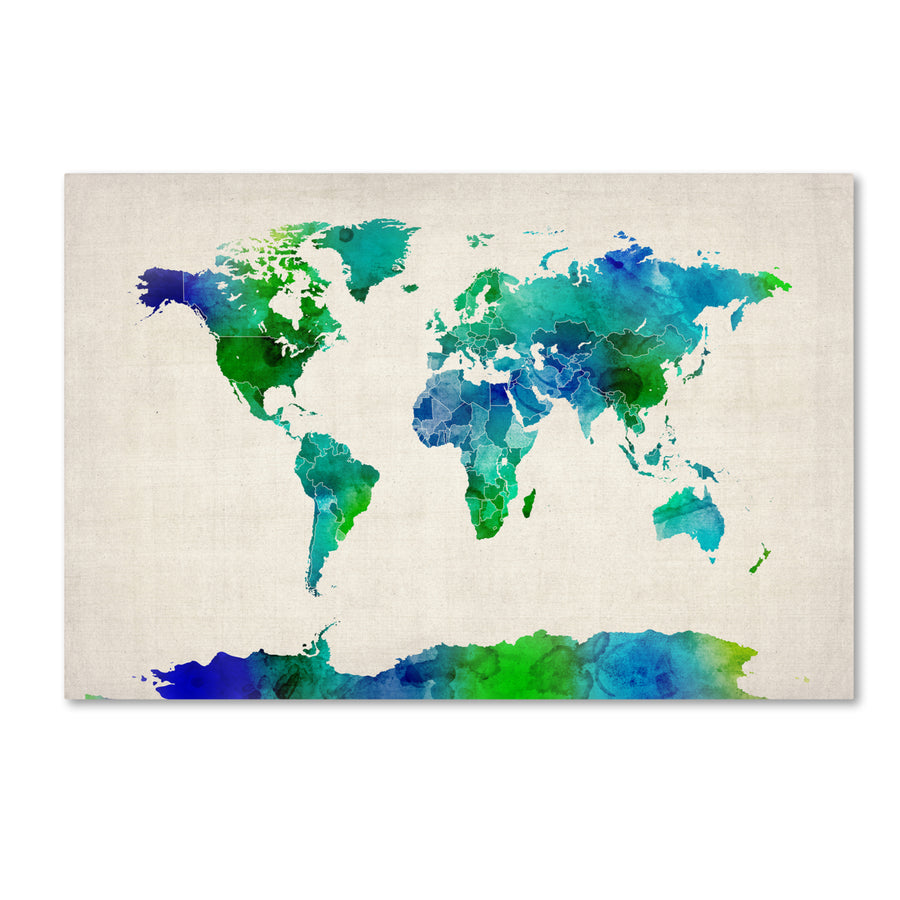 Michael Tompsett Watercolor Map of the World Canvas Art 16 x 24 Image 1