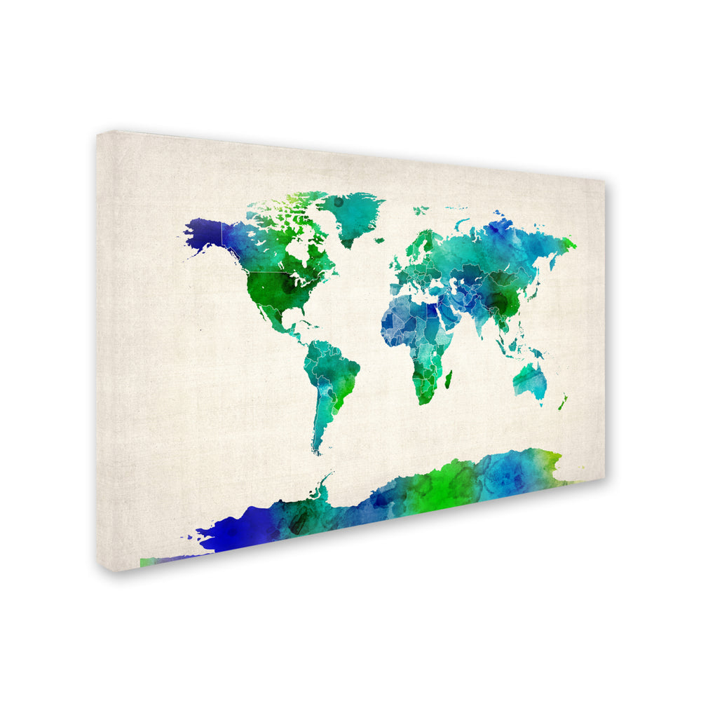 Michael Tompsett Watercolor Map of the World Canvas Art 16 x 24 Image 2