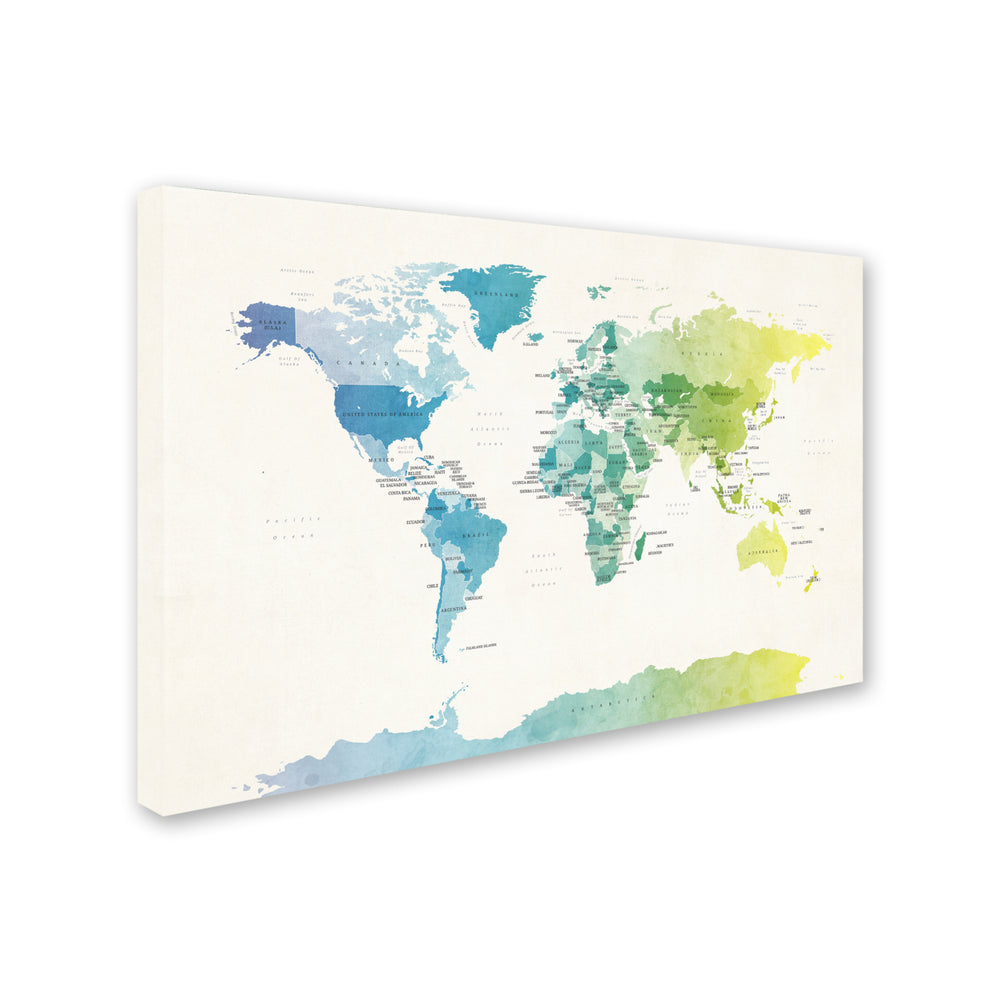 Michael Tompsett Watercolour Political Map of the World 2 Canvas Art 16 x 24 Image 2