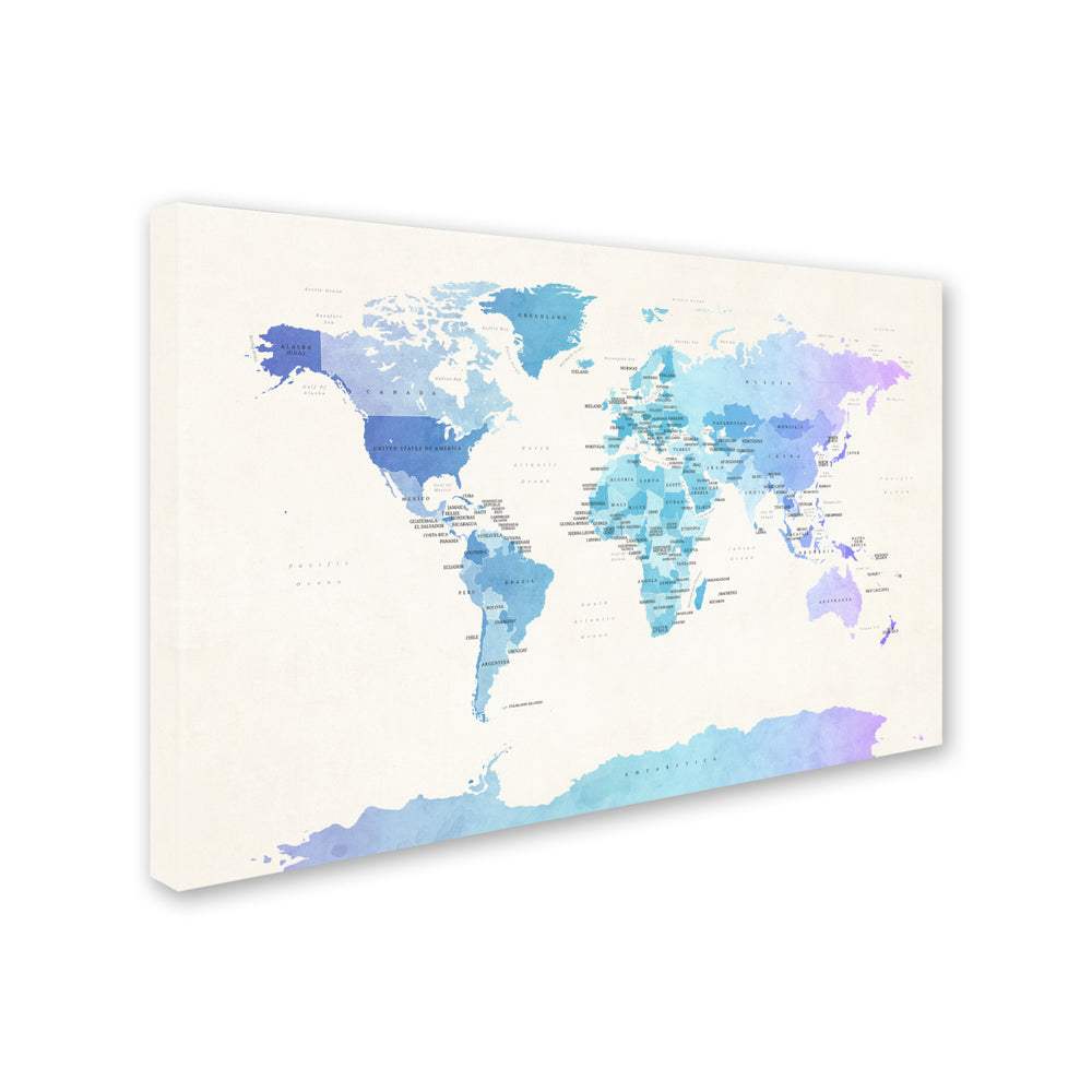Michael Tompsett Watercolour Political Map of the World Canvas Art 16 x 24 Image 2