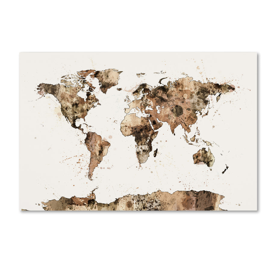 Michael Tompsett Map of the World Sepia Watercolor Canvas Art 16 x 24 Image 1