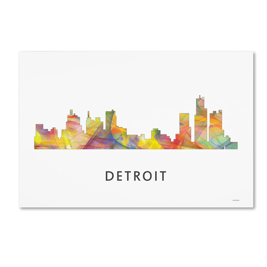 Marlene Watson Detroit Michigan Skyline WB-1 Canvas Art 16 x 24 Image 1
