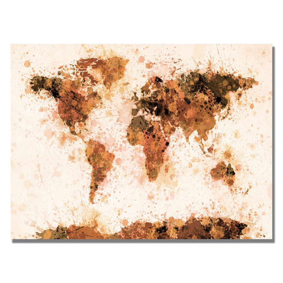 Michael Tompsett Bronze Paint Splash World Map Canvas Art 18 x 24 Image 1