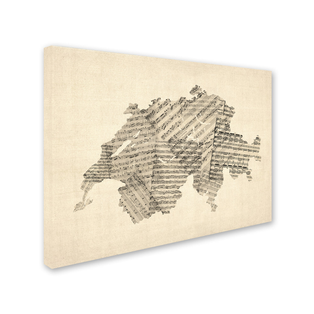 Michael Tompsett Old Sheet Music Map of Switzerland Canvas Art 18 x 24 Image 2