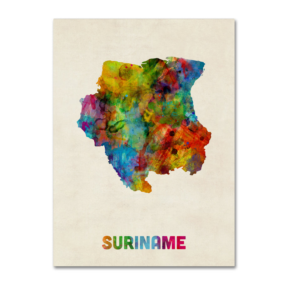 Michael Tompsett Suriname Watercolor Map Canvas Art 18 x 24 Image 1