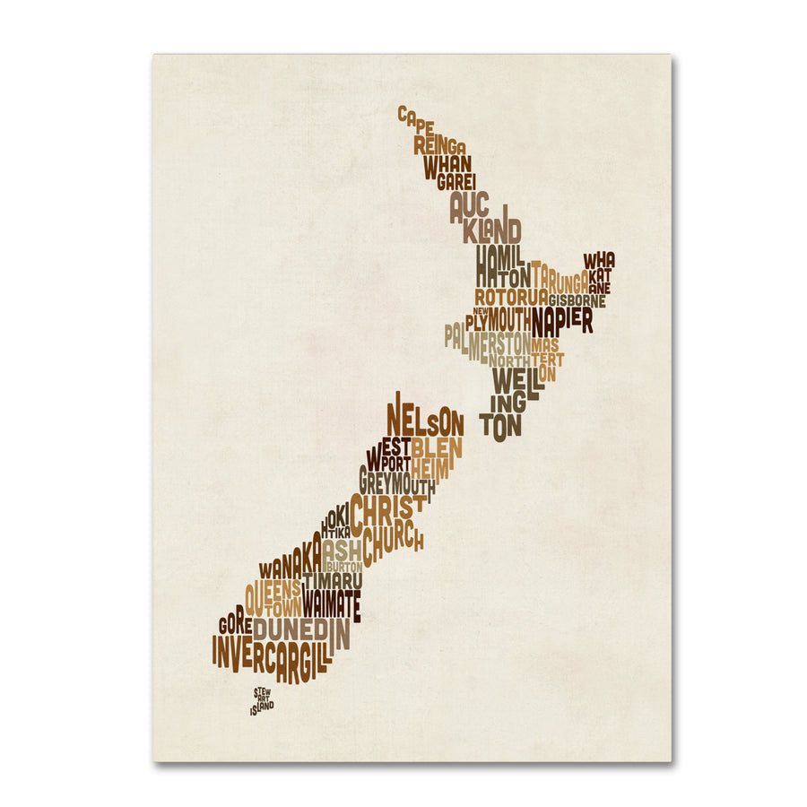 Michael Tompsett  Zealand Typography Map 2 Canvas Art 18 x 24 Image 1