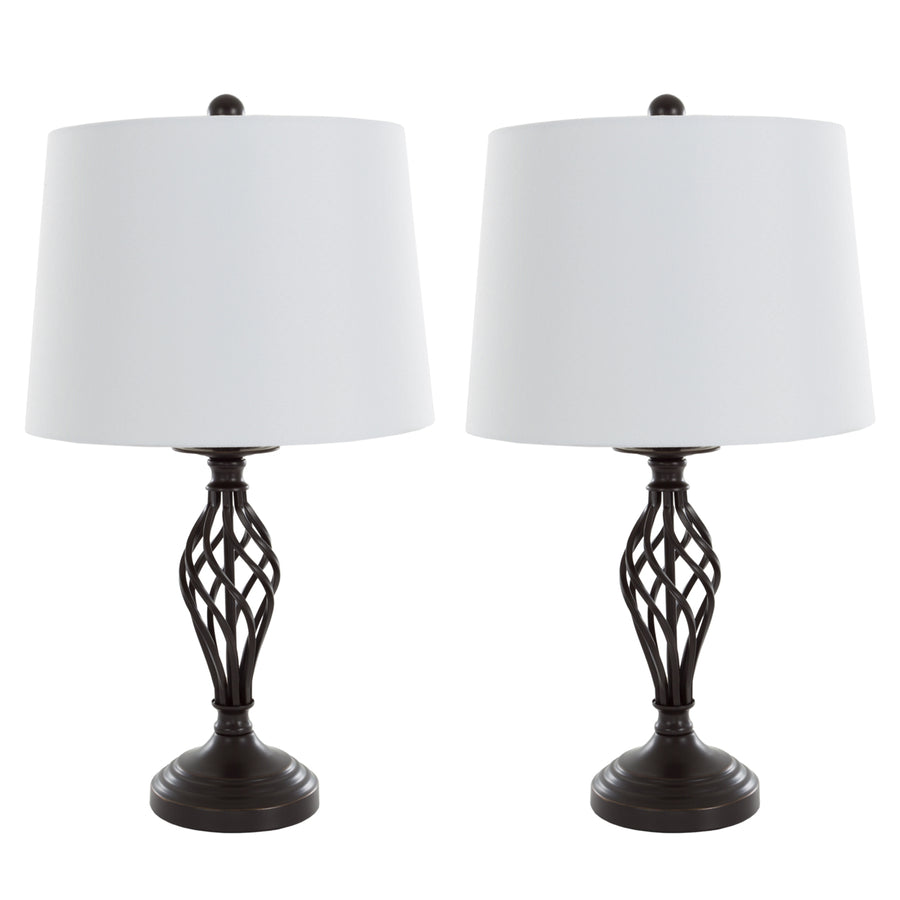 Set of 2 Metal Cage Matching Table Lamps with LED Bulbs and Shades Included Image 1