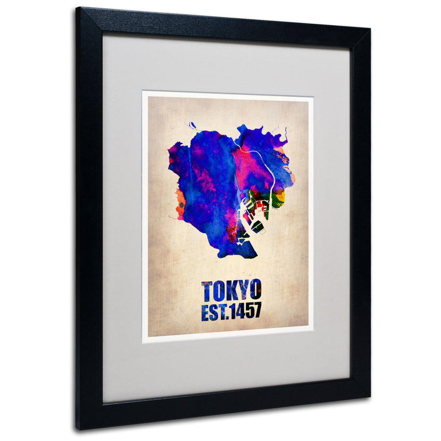 Naxart Tokyo Watercolor Map Black Wooden Framed Art 18 x 22 Inches Image 1