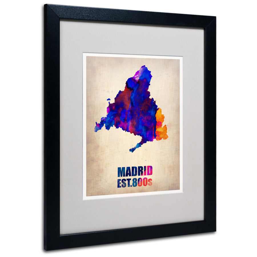 Naxart Madrid Watercolor Map Black Wooden Framed Art 18 x 22 Inches Image 1